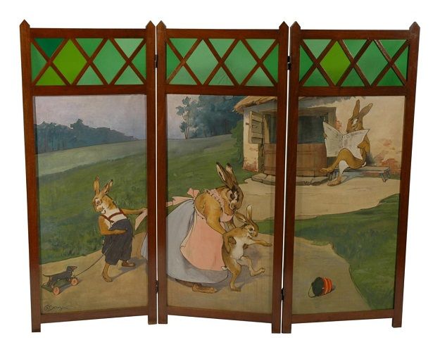 Aurélia de Sousa pintou este biombo para as suas sobrinhas, muito provavelmente inspirada nas histórias de Beatrix Potter Aurélia de Sousa pintou este biombo para as suas sobrinhas, muito provavelmente inspirada nas histórias de Beatrix Potter
