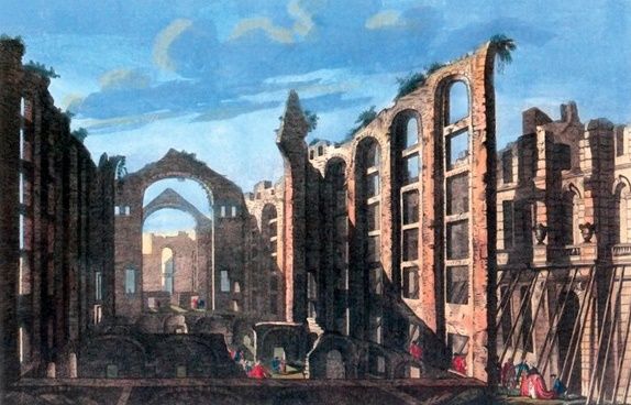 As ruínas da Ópera do Tejo como Philippe Le Bas as pintou, dois anos após o terramoto de 1755 As ruínas da Ópera do Tejo como Philippe Le Bas as pintou, dois anos após o terramoto de 1755