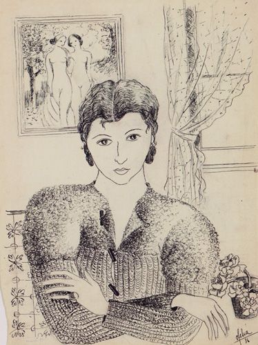 Ofélia Marques, Autorretrato, 1936, tinta-da-china sobre papel