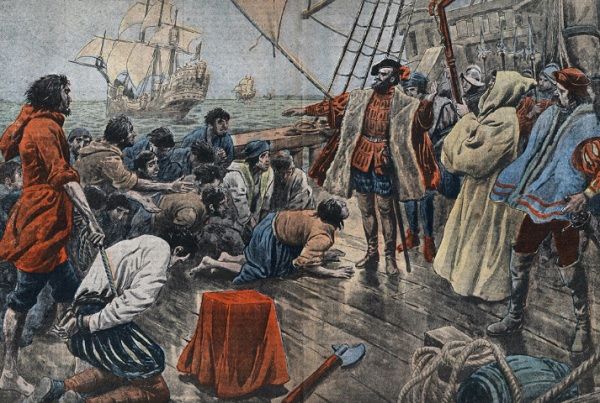 A tripulação jura fidelidade a magalhães depois do fracasso do motim no Porto de São Julião_ Stefano Bianchetti /Corbis via Getty Images 