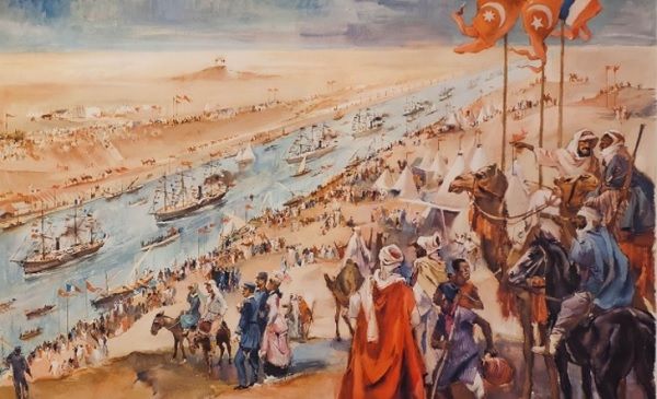 Inauguração do canal do Suez (gravura da época).© Direitos reservados