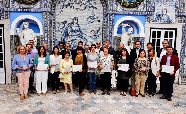 Premiados ‘SOS Azulejo 2018’ no final da cerimónia de entrega dos prémios, no Palácio Fronteira, a 23 de maio de 2019 (foto de Manuel Coutinho).