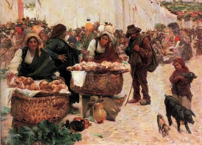 "As padeiras, mercado em Figueiró", pintura de José Malhoa (1898)