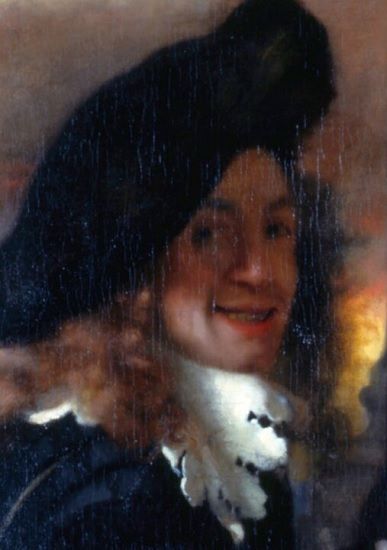 Johannes Vermeer, O Casamenteiro (1656). Detalhe, presumível auto-retrato do artista. 