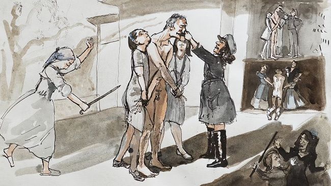 Paula Rego, Mocidade Portuguesa, 2005 | Tinta da China sobre papel, 29,7 x 42 cm Coleção particular | Crédito fotográfico: Nick Willing Paula Rego, Mocidade Portuguesa, 2005 | Tinta da China sobre papel, 29,7 x 42 cm Coleção particular | Crédito fotográfico: Nick Willing